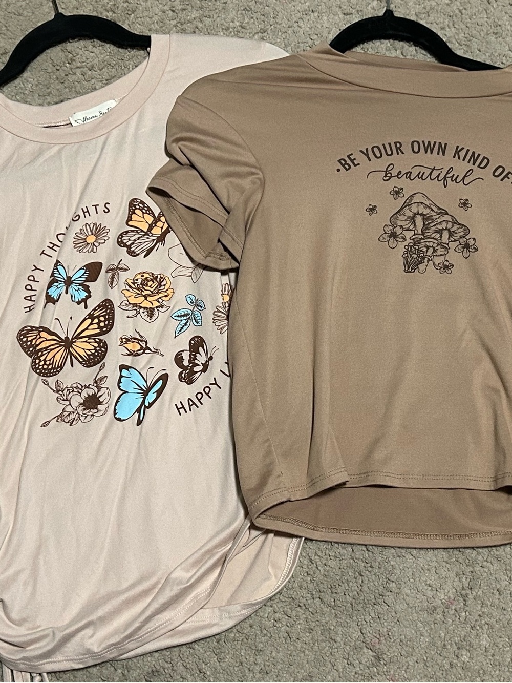 Woman’s Short Sleeve Graphic Tees Bundle - Beige & Brown print tees